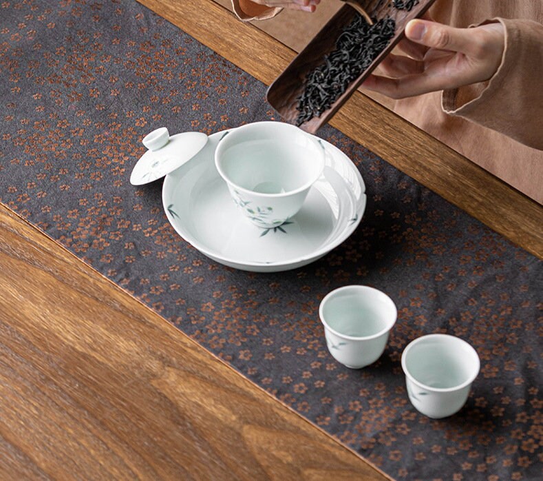 Tea-Silk Tea Table Runner 25x150cm, Aged Gambiered Canton Silk Tea Mats, Natural Dye, Chado Table Runner, Gongfu Tea Accessory, 2 styles