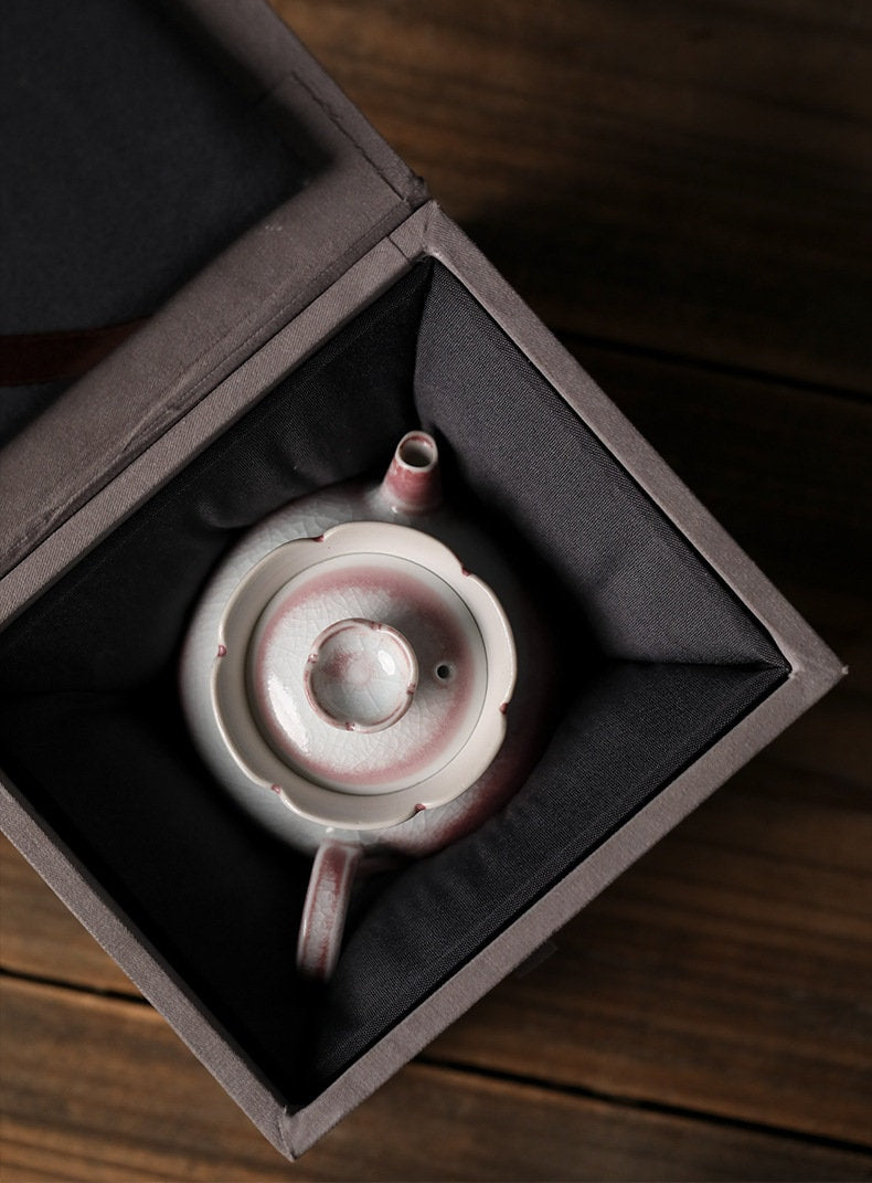 Ice Cracked Glaze Pink(Red) Teapot, 120-140ml/4-5oz, Jingdezhen Handmade Gongfu Teapot, Quality Chinese Teapot, Gift for Kungfu Tea Lover