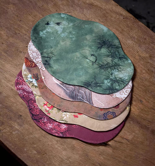 Butterfly Tea-Silk Mat 25x35cm, Gambiered Canton Silk Tea Mat, Natural Dye, Tea table Placemat, Chado Mat, Gongfu Tea Accessory, 6 Styles