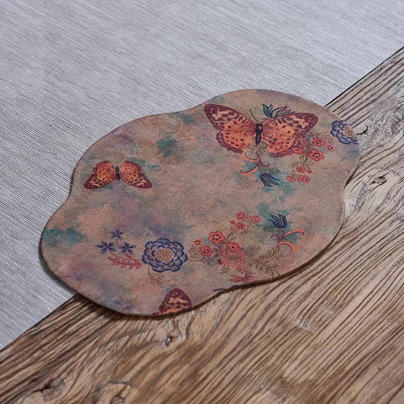 Butterfly Tea-Silk Mat 25x35cm, Gambiered Canton Silk Tea Mat, Natural Dye, Tea table Placemat, Chado Mat, Gongfu Tea Accessory, 6 Styles
