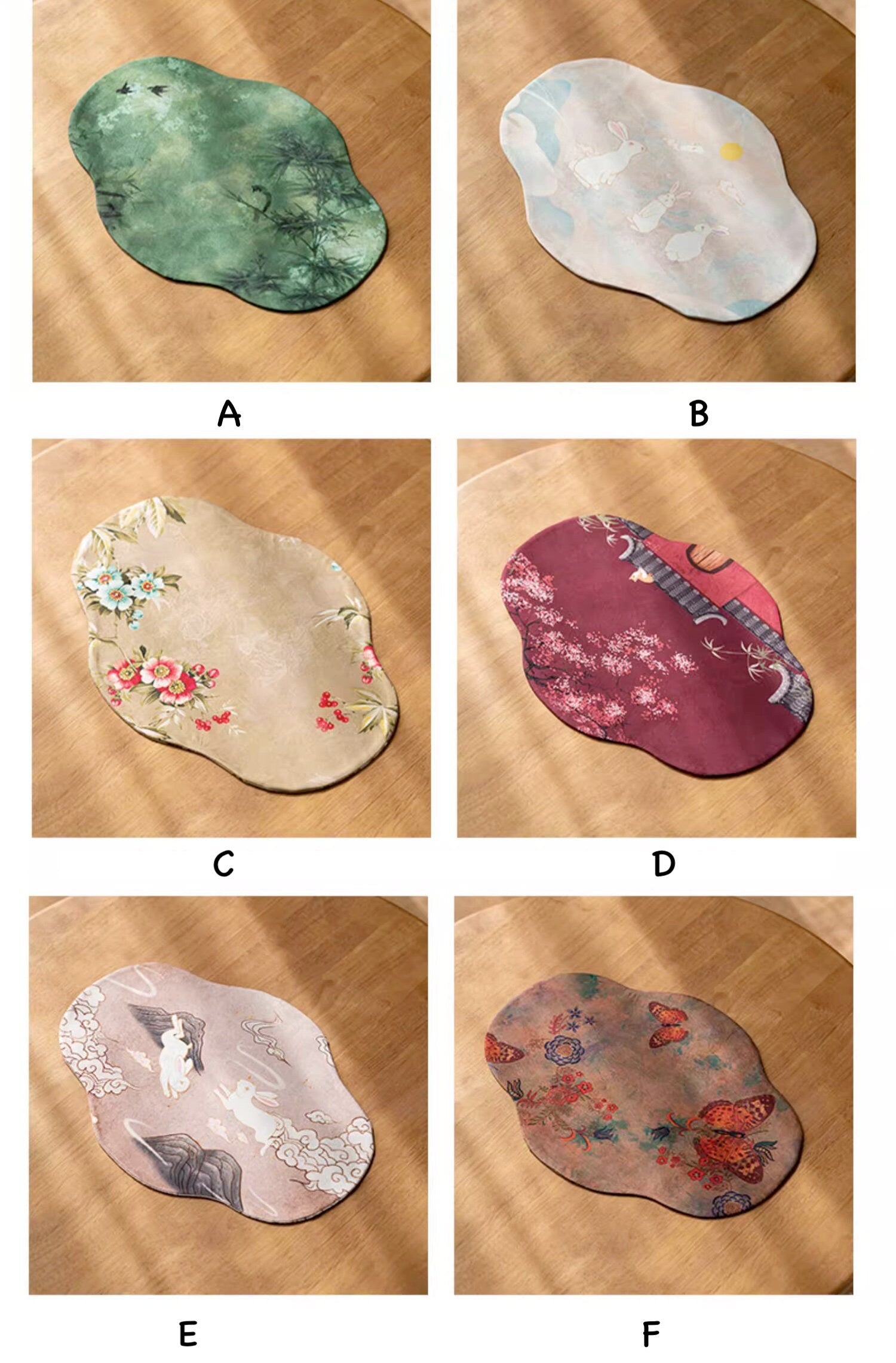 Butterfly Tea-Silk Mat 25x35cm, Gambiered Canton Silk Tea Mat, Natural Dye, Tea table Placemat, Chado Mat, Gongfu Tea Accessory, 6 Styles