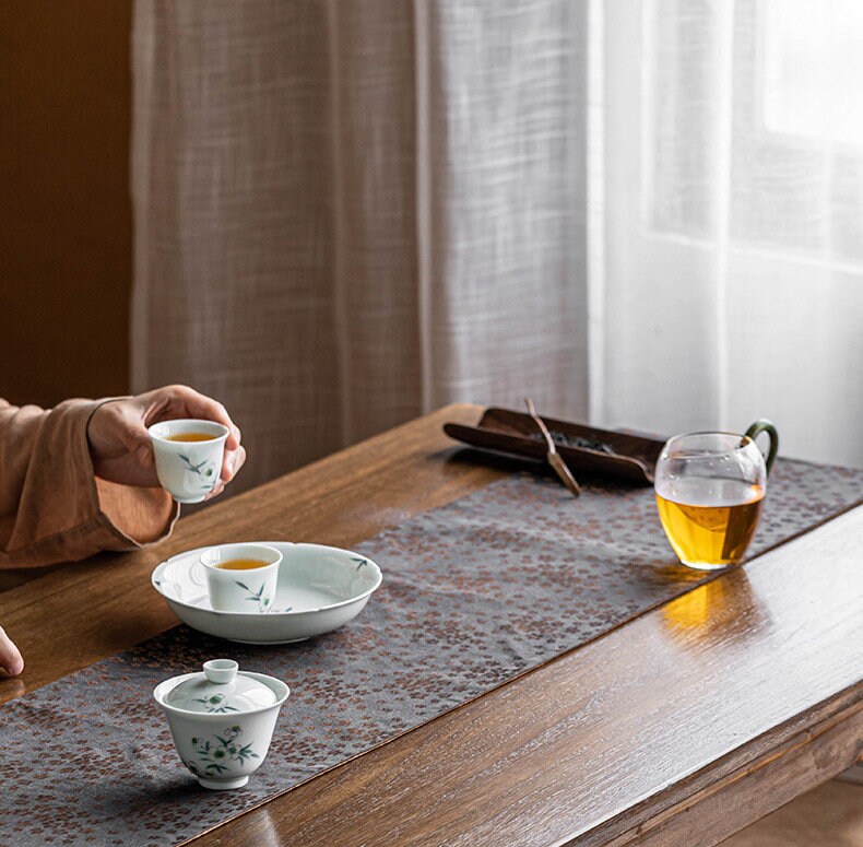 Tea-Silk Tea Table Runner 25x150cm, Aged Gambiered Canton Silk Tea Mats, Natural Dye, Chado Table Runner, Gongfu Tea Accessory, 2 styles