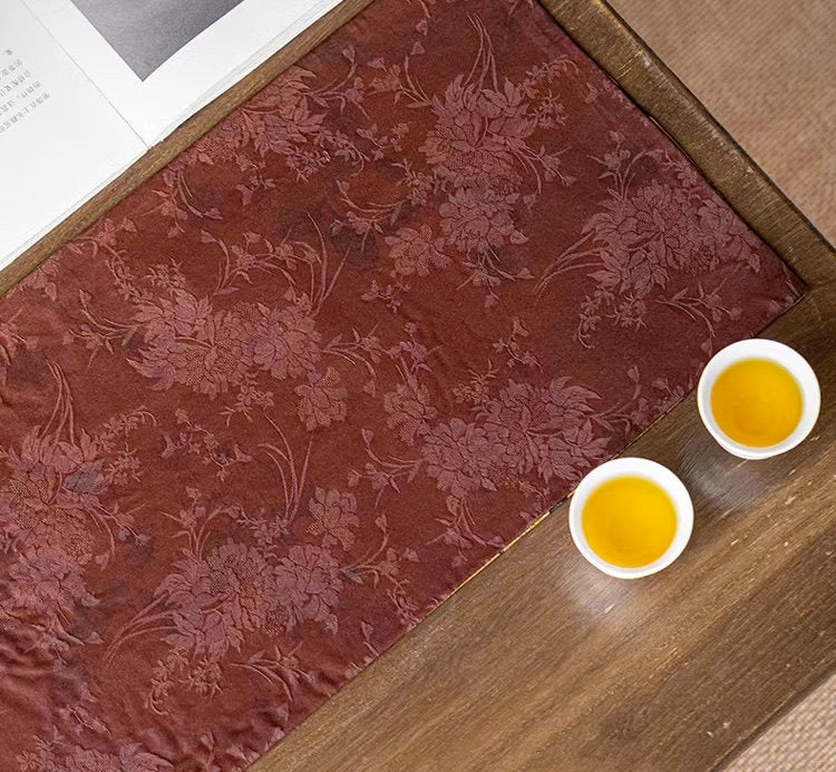 Tea-Silk Tea Table Runner 25x150cm, Aged Gambiered Canton Silk Tea Mats, Natural Dye, Chado Table Runner, Gongfu Tea Accessory, 2 styles