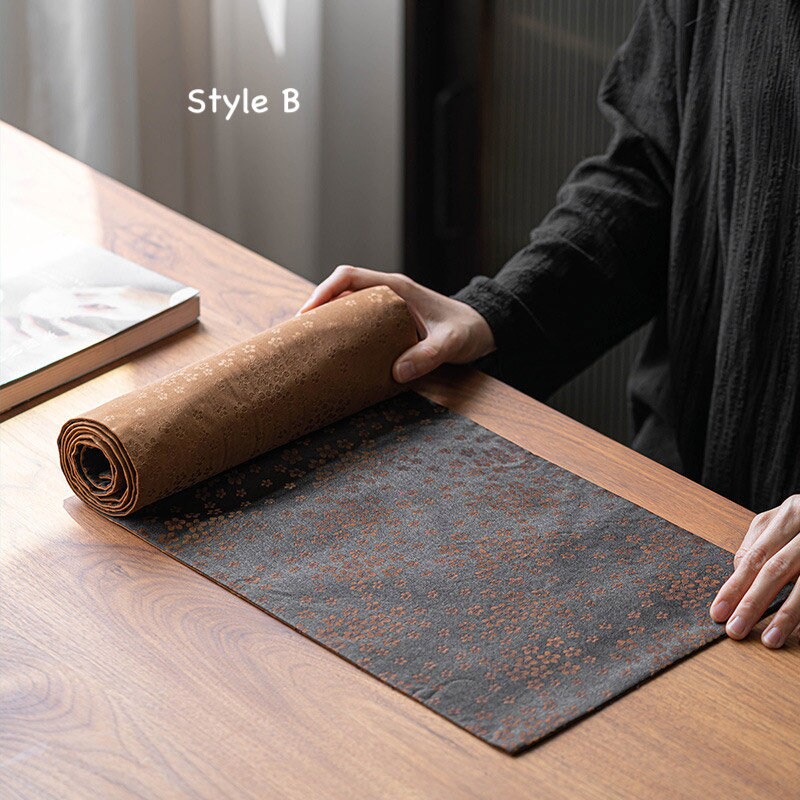 Tea-Silk Tea Table Runner 25x150cm, Aged Gambiered Canton Silk Tea Mats, Natural Dye, Chado Table Runner, Gongfu Tea Accessory, 2 styles