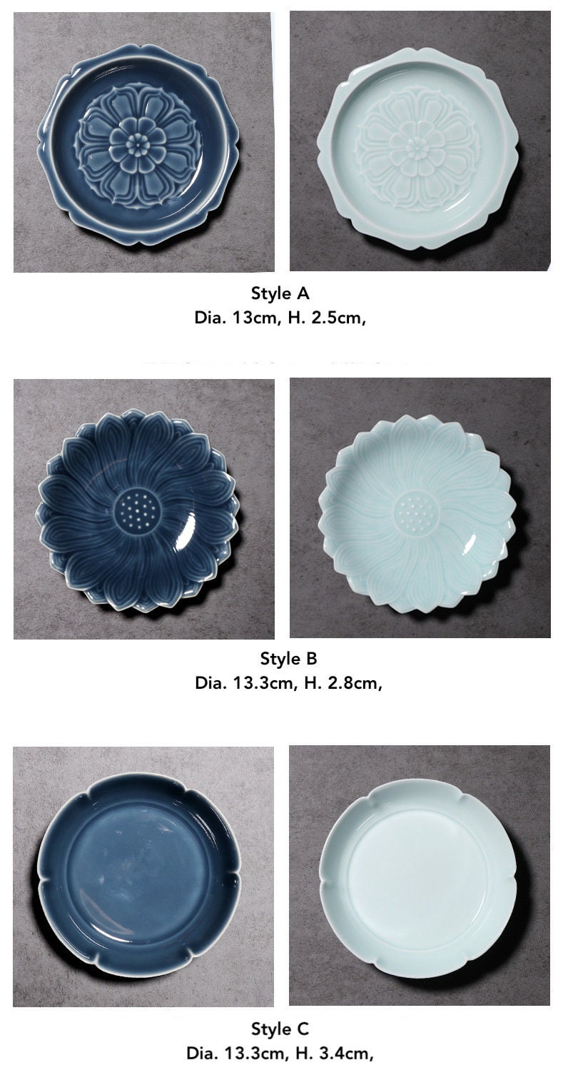 Gongfu Teapot Holder (Hu Cheng), Small Fruit Snack Platter for Gongfu Tea Table, Small Hand Carved Pattern Trays, 3 Styles 2 Colors