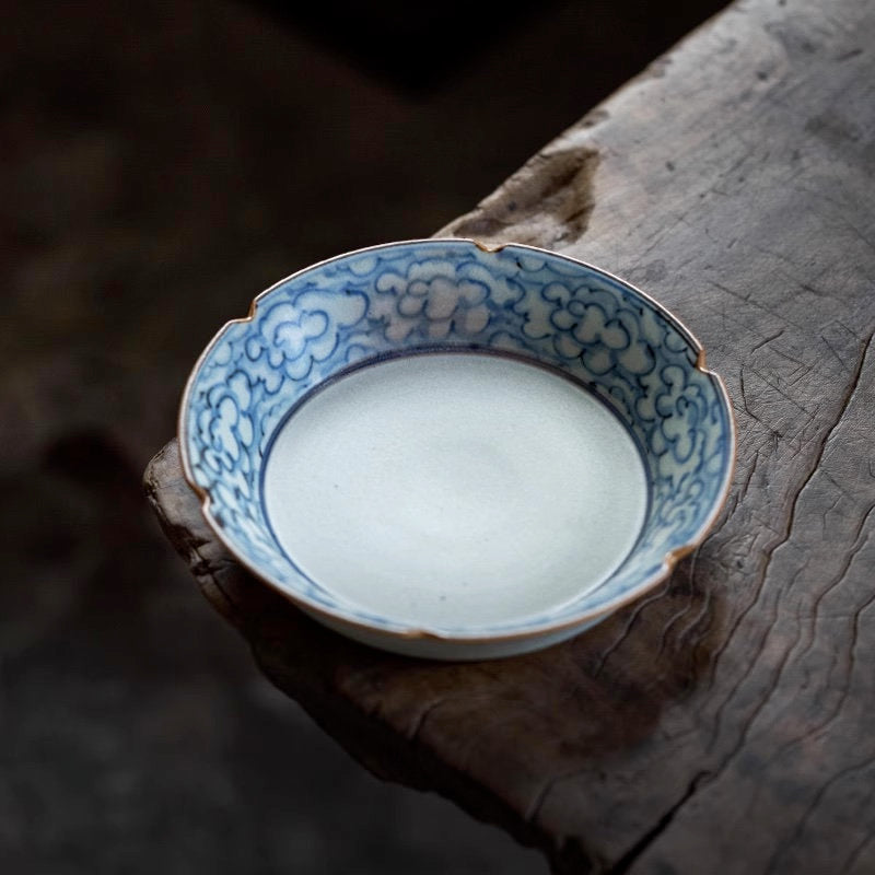 Hand Painted Lucky Clouds Ceramic Teapot Holder (Hu Cheng), Fanggu Style Blue White Teapot Stand, Cup Holder, Gongfu Tea Accessories