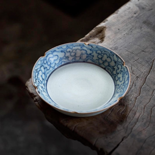 Hand Painted Lucky Clouds Ceramic Teapot Holder (Hu Cheng), Fanggu Style Blue White Teapot Stand, Cup Holder, Gongfu Tea Accessories