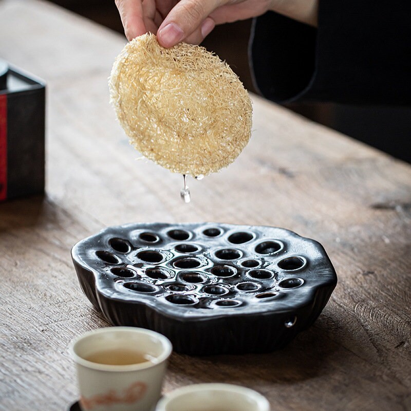 Ceramic Lotus Pod Gongfu Teapot Holder (Hu Cheng), Small Water Storage Teapot Holder, Creative Tea Tray, Kungfu Teapot Stand, 3 Colors