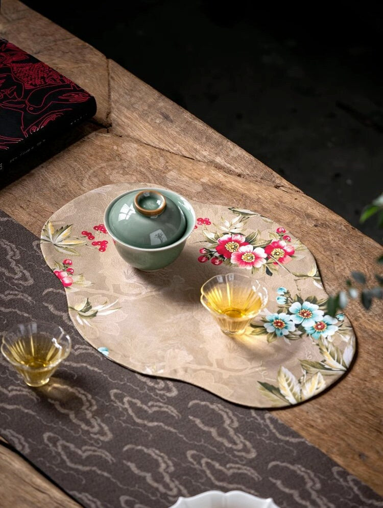 Butterfly Tea-Silk Mat 25x35cm, Gambiered Canton Silk Tea Mat, Natural Dye, Tea table Placemat, Chado Mat, Gongfu Tea Accessory, 6 Styles