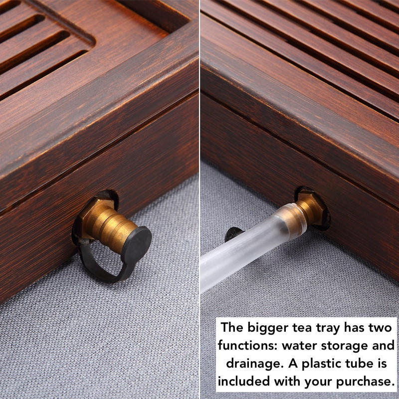 Bamboo Tea Tray, Gongfu Tea Boat, Gongfu Tea Table, Water Storage Drainage Tea Tray, Carbonized Bamboo Serving Tea Tray - 2 sizes