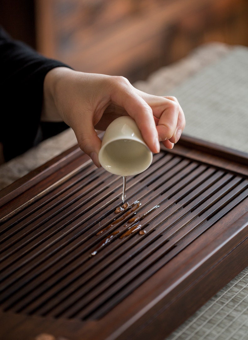 Bamboo Tea Tray, Gongfu Tea Boat, Gongfu Tea Table, Water Storage Drainage Tea Tray, Carbonized Bamboo Serving Tea Tray - 2 sizes