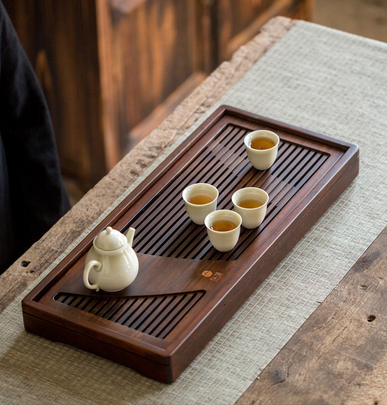 Bamboo Tea Tray, Gongfu Tea Boat, Gongfu Tea Table, Water Storage Drainage Tea Tray, Carbonized Bamboo Serving Tea Tray - 2 sizes