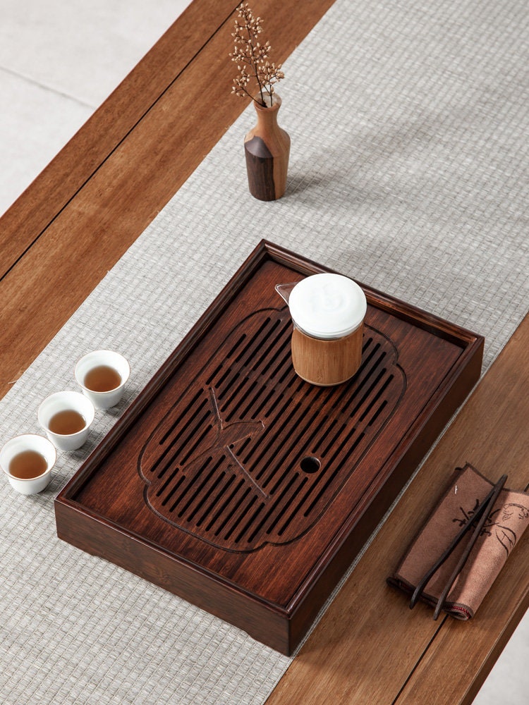 Carbonized Bamboo Tea Tray, Gongfu Tea Boat, Tea Table, Water Storage Tea Tray, Bamboo Serving Tea Tray - 3 Sizes, Gongfu Tea Ceremony