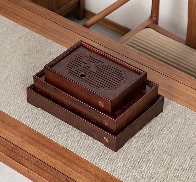 Carbonized Bamboo Tea Tray, Gongfu Tea Boat, Tea Table, Water Storage Tea Tray, Bamboo Serving Tea Tray - 3 Sizes, Gongfu Tea Ceremony