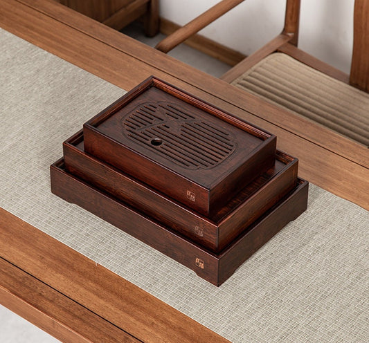 Carbonized Bamboo Tea Tray, Gongfu Tea Boat, Tea Table, Water Storage Tea Tray, Bamboo Serving Tea Tray - 3 Sizes, Gongfu Tea Ceremony