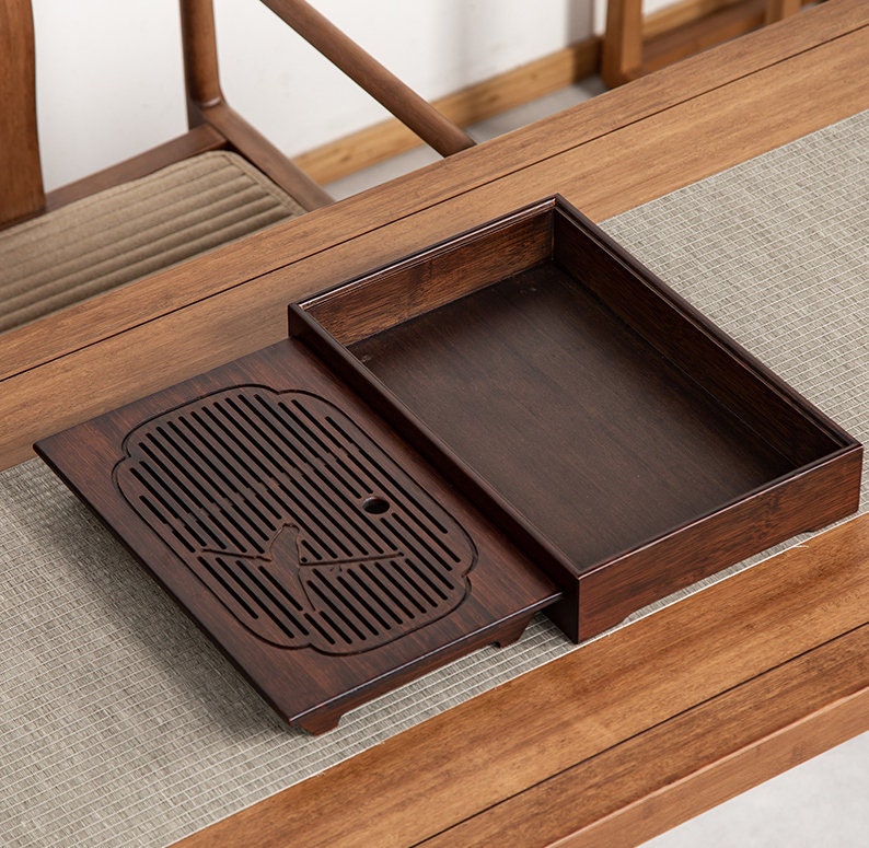 Carbonized Bamboo Tea Tray, Gongfu Tea Boat, Tea Table, Water Storage Tea Tray, Bamboo Serving Tea Tray - 3 Sizes, Gongfu Tea Ceremony
