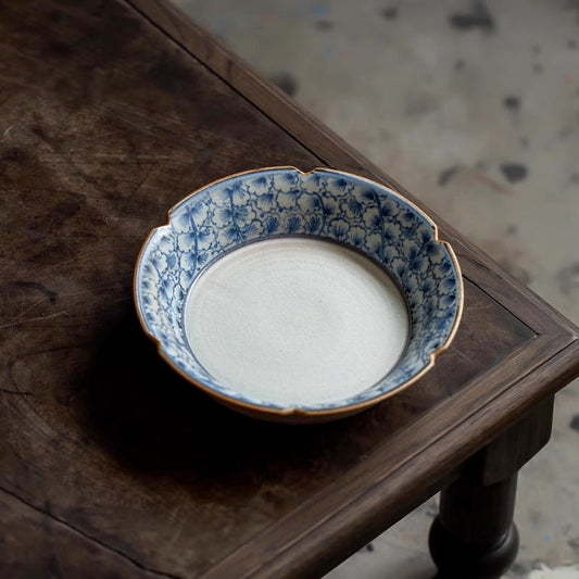 Hand Painted Ginkgo Leaves Ceramic Teapot Holder (Hu Cheng), Fanggu Style Blue White Teapot Stand, Cup Holder, Gongfu Tea Accessories