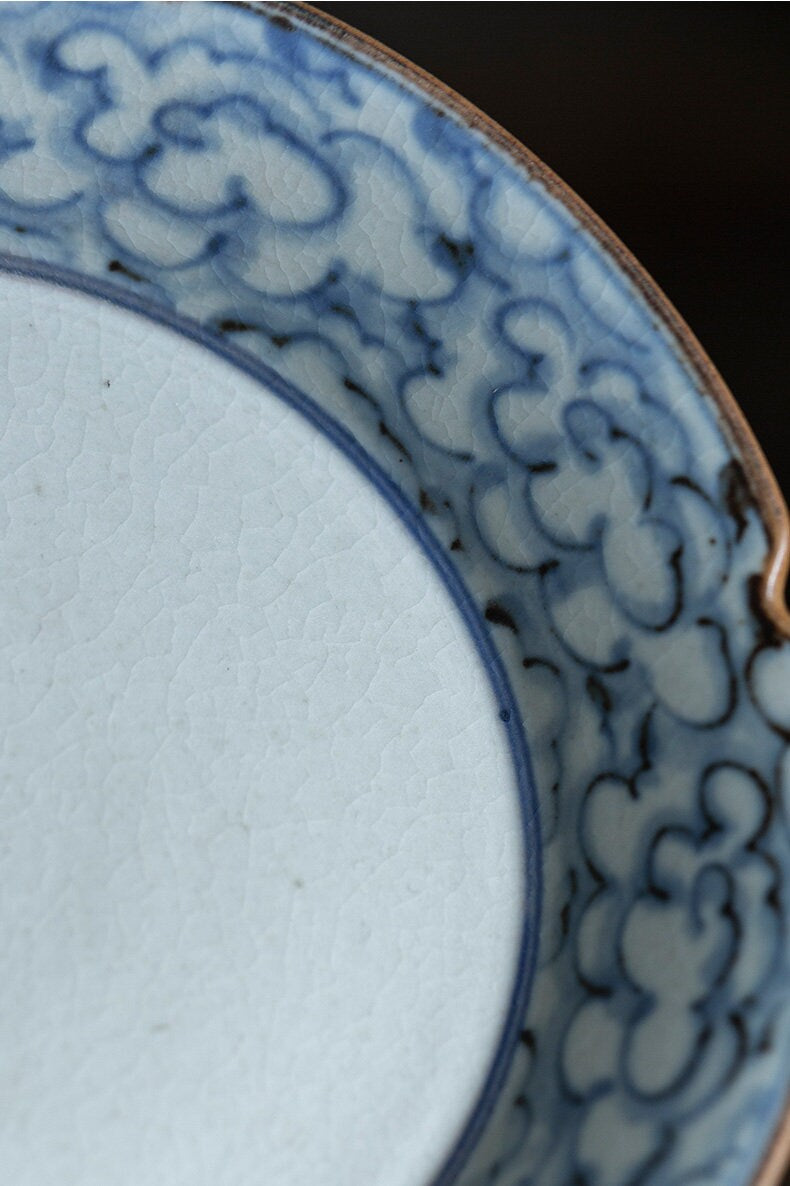 Hand Painted Lucky Clouds Ceramic Teapot Holder (Hu Cheng), Fanggu Style Blue White Teapot Stand, Cup Holder, Gongfu Tea Accessories