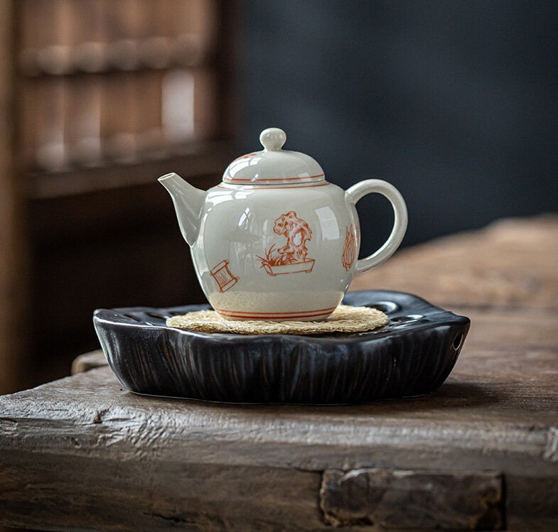 Ceramic Lotus Pod Gongfu Teapot Holder (Hu Cheng), Small Water Storage Teapot Holder, Creative Tea Tray, Kungfu Teapot Stand, 3 Colors
