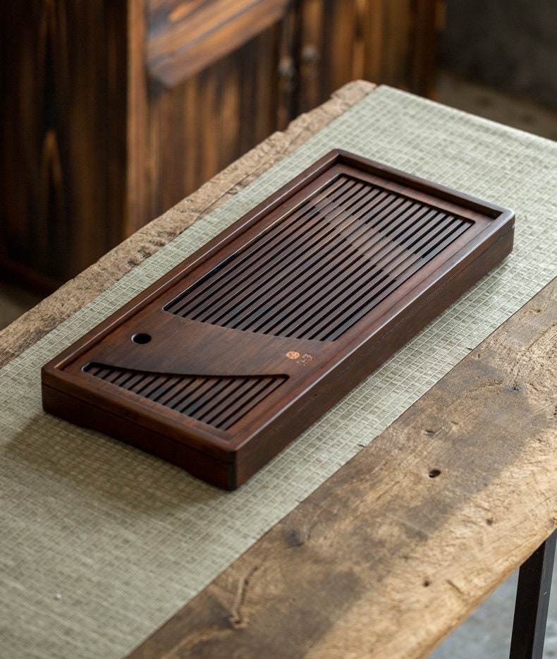 Bamboo Tea Tray, Gongfu Tea Boat, Gongfu Tea Table, Water Storage Drainage Tea Tray, Carbonized Bamboo Serving Tea Tray - 2 sizes