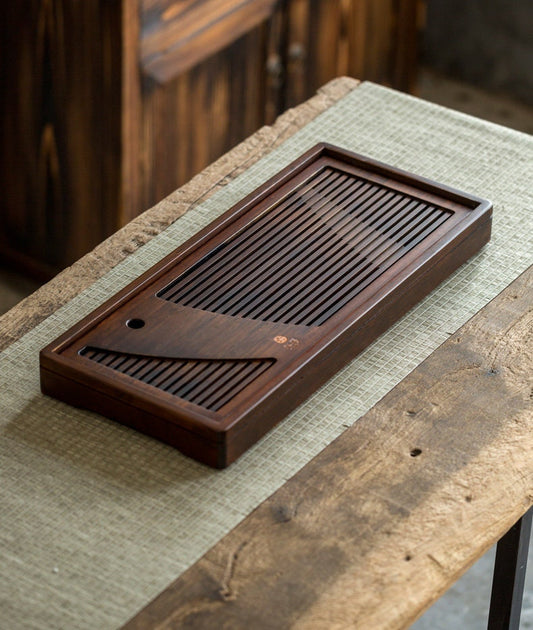 Bamboo Tea Tray, Gongfu Tea Boat, Gongfu Tea Table, Water Storage Drainage Tea Tray, Carbonized Bamboo Serving Tea Tray - 2 sizes