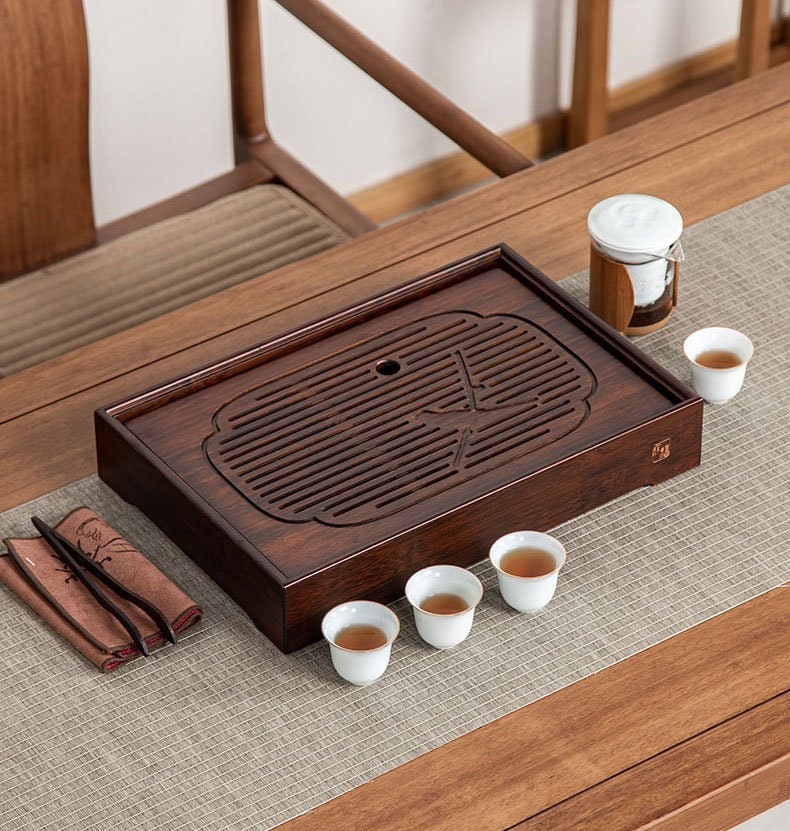 Carbonized Bamboo Tea Tray, Gongfu Tea Boat, Tea Table, Water Storage Tea Tray, Bamboo Serving Tea Tray - 3 Sizes, Gongfu Tea Ceremony