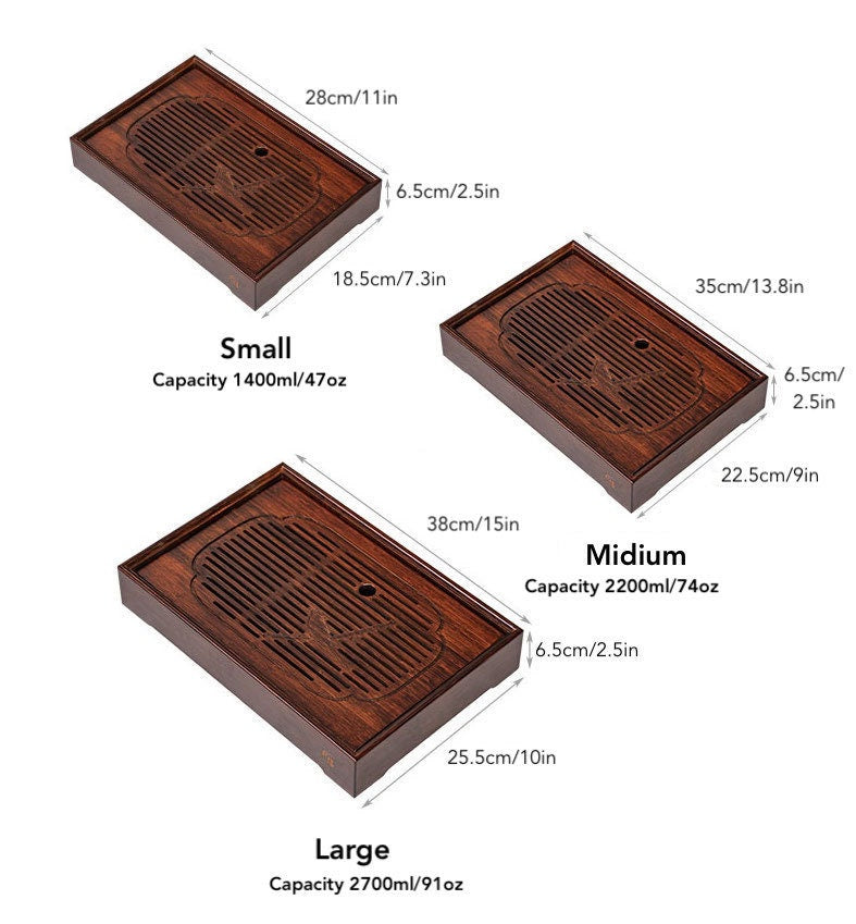 Carbonized Bamboo Tea Tray, Gongfu Tea Boat, Tea Table, Water Storage Tea Tray, Bamboo Serving Tea Tray - 3 Sizes, Gongfu Tea Ceremony