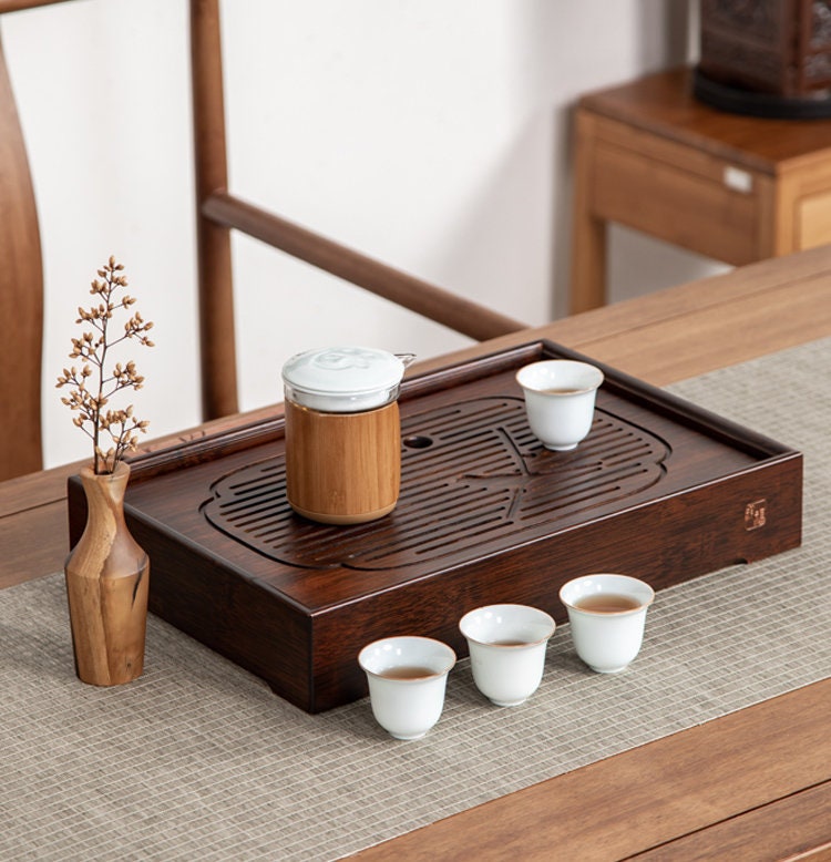 Carbonized Bamboo Tea Tray, Gongfu Tea Boat, Tea Table, Water Storage Tea Tray, Bamboo Serving Tea Tray - 3 Sizes, Gongfu Tea Ceremony
