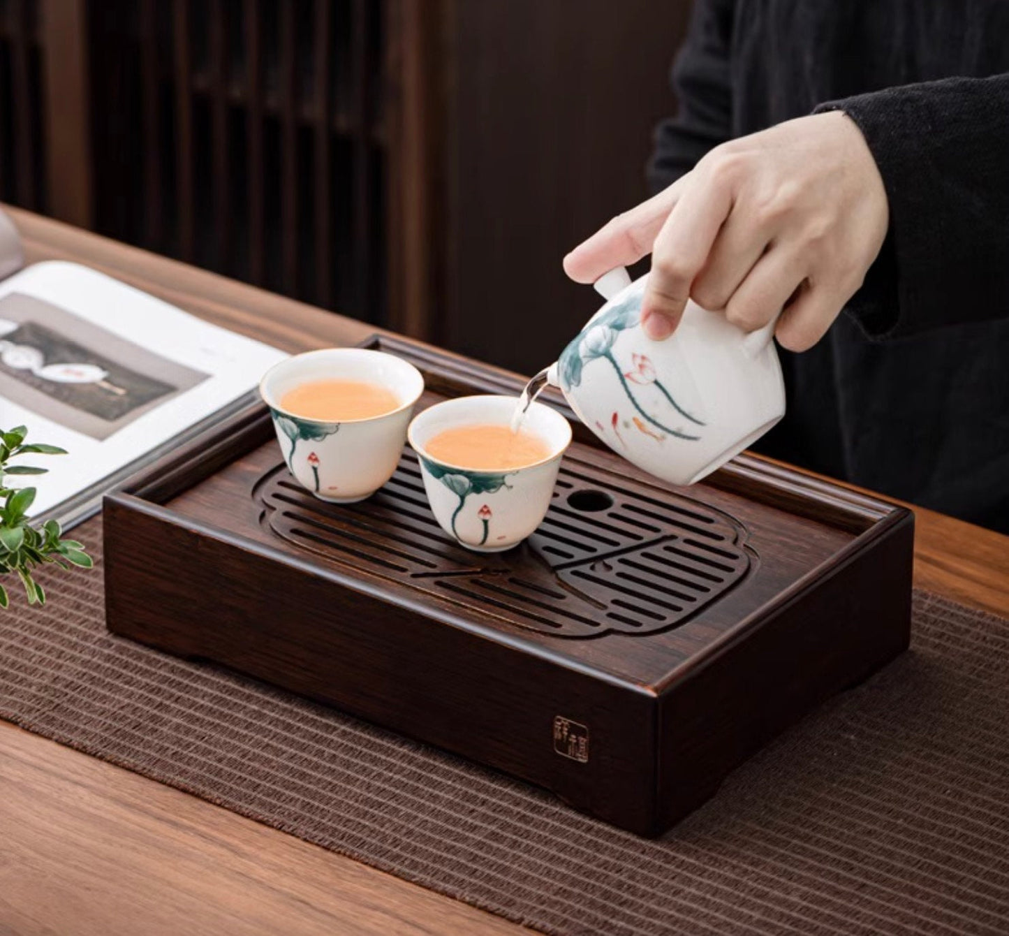 Carbonized Bamboo Tea Tray, Gongfu Tea Boat, Tea Table, Water Storage Tea Tray, Bamboo Serving Tea Tray - 3 Sizes, Gongfu Tea Ceremony