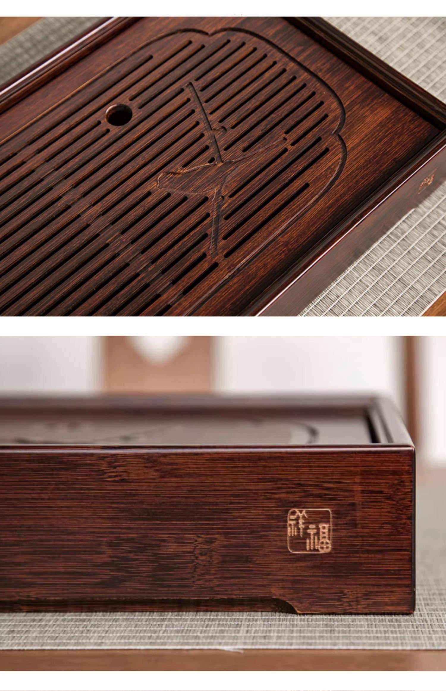 Carbonized Bamboo Tea Tray, Gongfu Tea Boat, Tea Table, Water Storage Tea Tray, Bamboo Serving Tea Tray - 3 Sizes, Gongfu Tea Ceremony