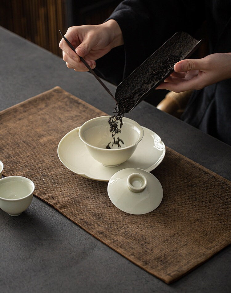 Complete Gaiwan Set for Gongfu Tea Ceremony, Wood Ash Glaze Thin Wall Gaiwan Set - 1 Gaiwan, 6 Cups, 1 Fairness Cup, and 1 Tea Basin