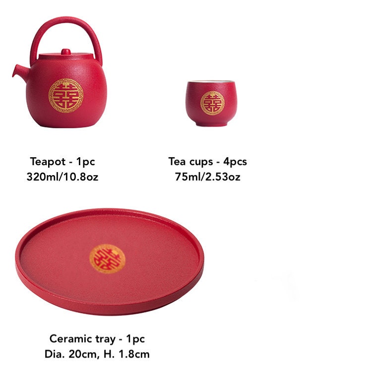 Wedding Tea Set, Double Happiness Chinese Wedding Tea Ceremony Set, Wedding Teapot set with Cups and Tray, Wedding Tea Set in Gift Box
