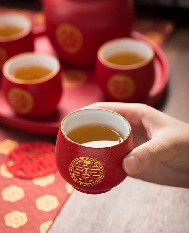 Wedding Tea Set, Double Happiness Chinese Wedding Tea Ceremony Set, Wedding Teapot set with Cups and Tray, Wedding Tea Set in Gift Box