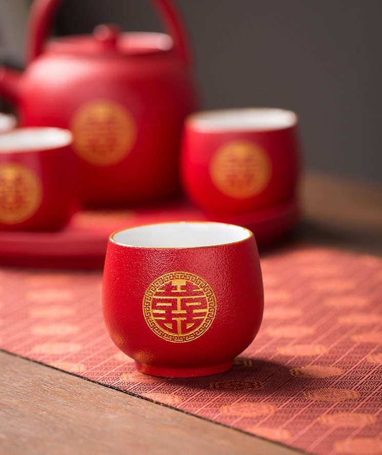 Wedding Tea Set, Double Happiness Chinese Wedding Tea Ceremony Set, Wedding Teapot set with Cups and Tray, Wedding Tea Set in Gift Box