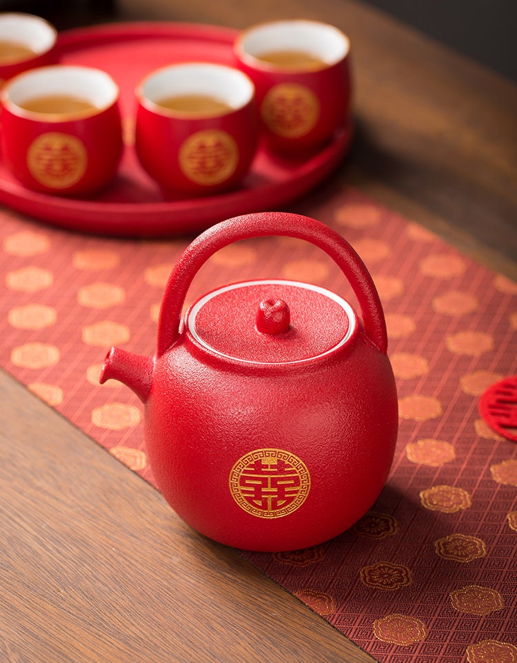 Wedding Tea Set, Double Happiness Chinese Wedding Tea Ceremony Set, Wedding Teapot set with Cups and Tray, Wedding Tea Set in Gift Box
