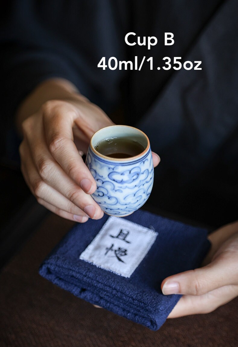 Handmade Blue & White Ceramic Teapot 220ml/7.4oz, Hand Painted Clouds Sea, Small Chinese Gongfu Teapot, High-end Gift for Gongfu Tea Lovers