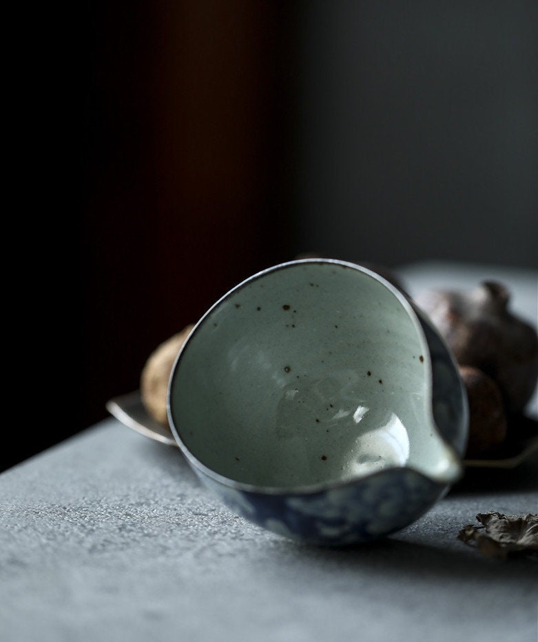 Hand Painted Blue White Floral Gong Dao Bei (Fairness Cup), Fanggu Style Blue White Tea Pitcher, Cha Hai, Gongfu Tea Accessories