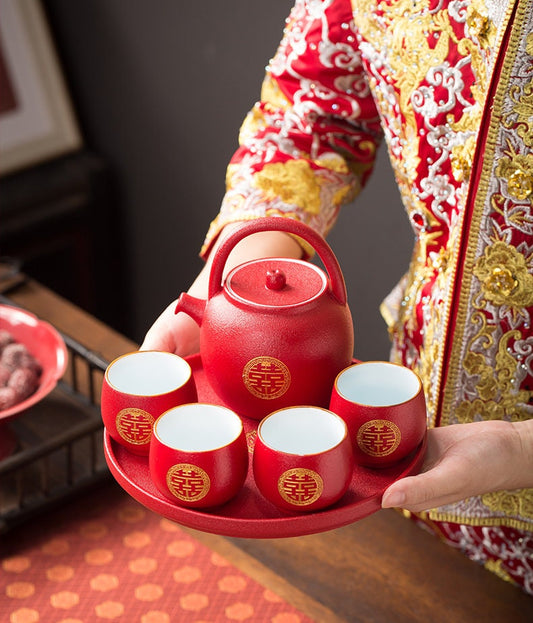 Wedding Tea Set, Double Happiness Chinese Wedding Tea Ceremony Set, Wedding Teapot set with Cups and Tray, Wedding Tea Set in Gift Box