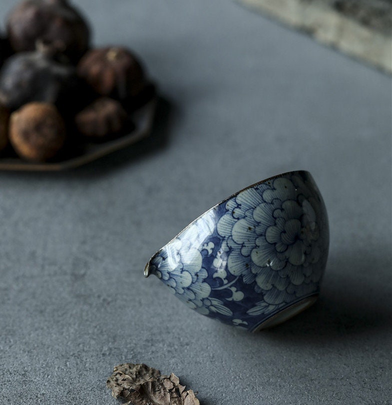 Hand Painted Blue White Floral Gong Dao Bei (Fairness Cup), Fanggu Style Blue White Tea Pitcher, Cha Hai, Gongfu Tea Accessories