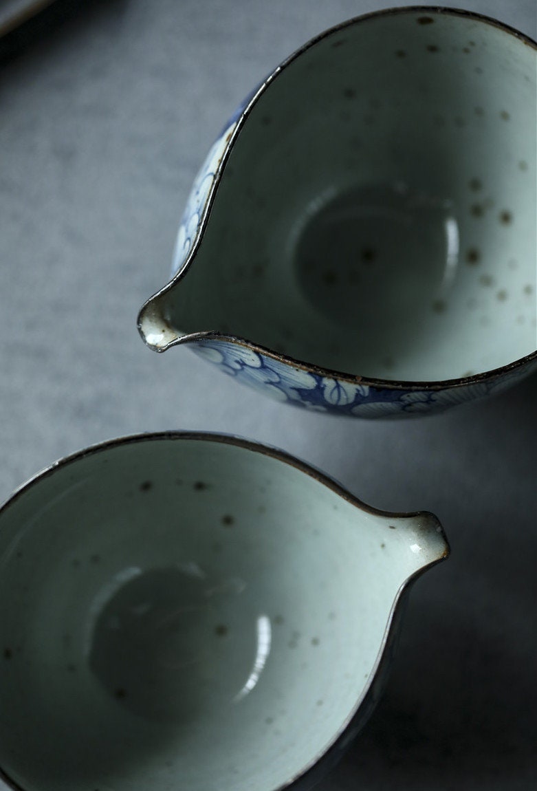 Hand Painted Blue White Floral Gong Dao Bei (Fairness Cup), Fanggu Style Blue White Tea Pitcher, Cha Hai, Gongfu Tea Accessories