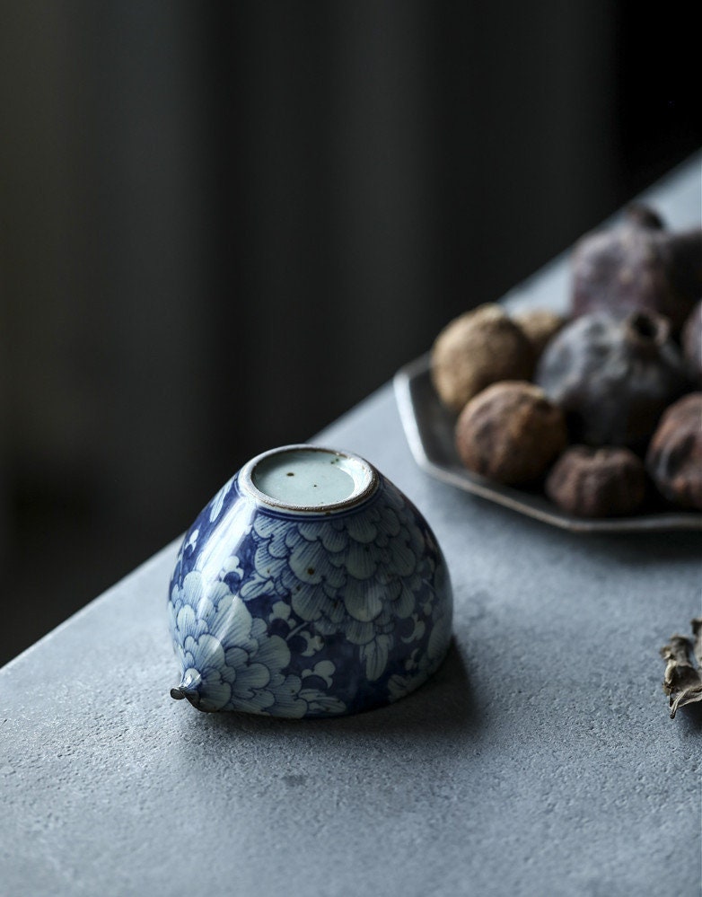 Hand Painted Blue White Floral Gong Dao Bei (Fairness Cup), Fanggu Style Blue White Tea Pitcher, Cha Hai, Gongfu Tea Accessories
