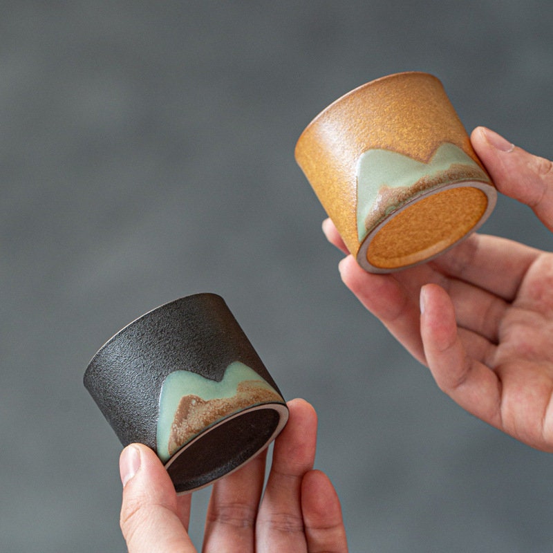 Ceramic Tea Cups ‘Distant Mountains’, Great Kung Fu Tea Cup, choice of 3 colors, Black, White and Yellow