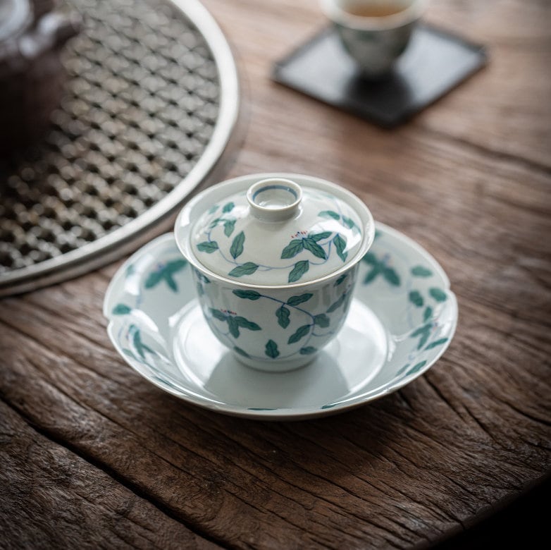 Hand Painted 'Twinned Trunks' Gaiwan 150ml/5oz, Quality Porcelain Gaiwan, Thin Walled Gaiwan Set, Gaiwan Pu-Erh Tea, Gift to Tea Lovers