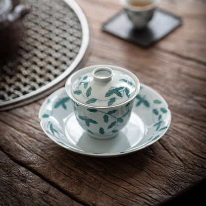 Hand Painted 'Twinned Trunks' Gaiwan 150ml/5oz, Quality Porcelain Gaiwan, Thin Walled Gaiwan Set, Gaiwan Pu-Erh Tea, Gift to Tea Lovers