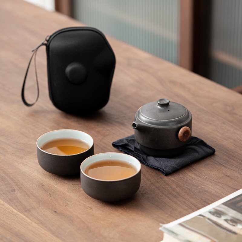 Black Pottery Travel Tea Set | Portable Office Tea Set - 1 Teapot and ...