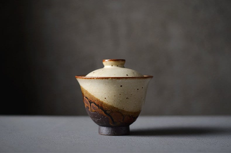 Jingdezhen 'Sunset' Stoneware Gaiwan Set, Handmade Wood-fire Color Kungfu Tea Set - 1 Gaiwan, 4 cups and 1 pitcher, Gongfu Tea Lovers Gift